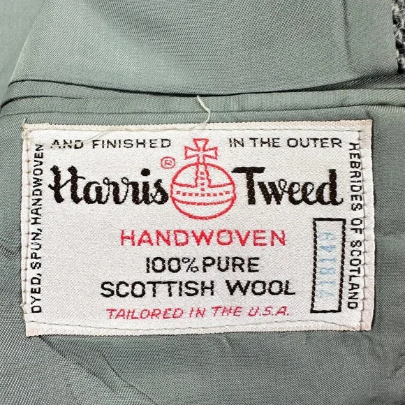 Vintage Stafford Harris Tweed Blazer Mens 40R Gray Black Scottish Wool 2 Button
